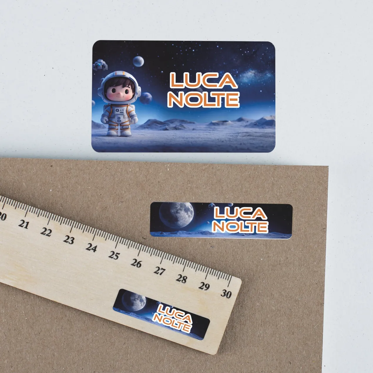 Namensaufkleber mit Astronaut & Planeten Motiv | Personalisiertes Geschenk für Einschulung und Schule