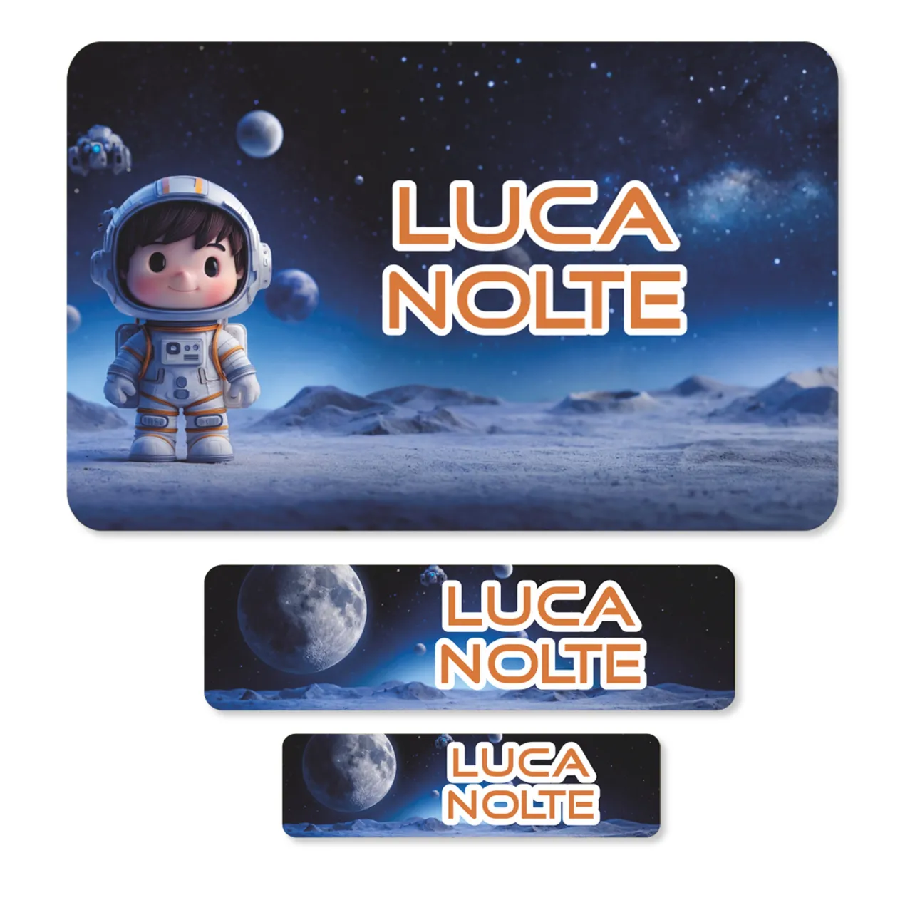 Namensaufkleber mit Astronaut & Planeten Motiv | Personalisiertes Geschenk für Einschulung und Schule