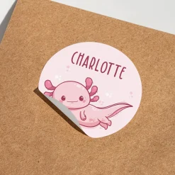 Namensaufkleber mit Axolotl Motiv und Name personalisiert | 84 Sticker für Kindergarten, Kita & Schule