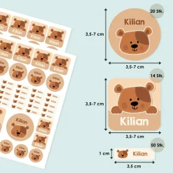 Namensaufkleber mit Bär Motiv und Name personalisiert | 84 Sticker für Kindergarten, Kita und Schule