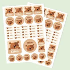 Namensaufkleber mit Bär Motiv und Name personalisiert | 84 Sticker für Kindergarten, Kita und Schule