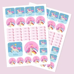 Namensaufkleber mit Einhorn Motiv und Name personalisiert | 84 Sticker für Kindergarten, Kita & Schule