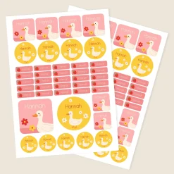Namensaufkleber mit Ente Motiv und Name personalisiert | 84 Sticker für Kindergarten, Kita & Schule