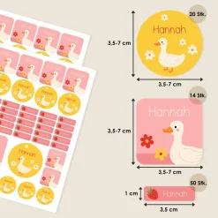 Namensaufkleber mit Ente Motiv und Name personalisiert | 84 Sticker für Kindergarten, Kita & Schule