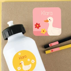 Namensaufkleber mit Ente Motiv und Name personalisiert | 84 Sticker für Kindergarten, Kita & Schule