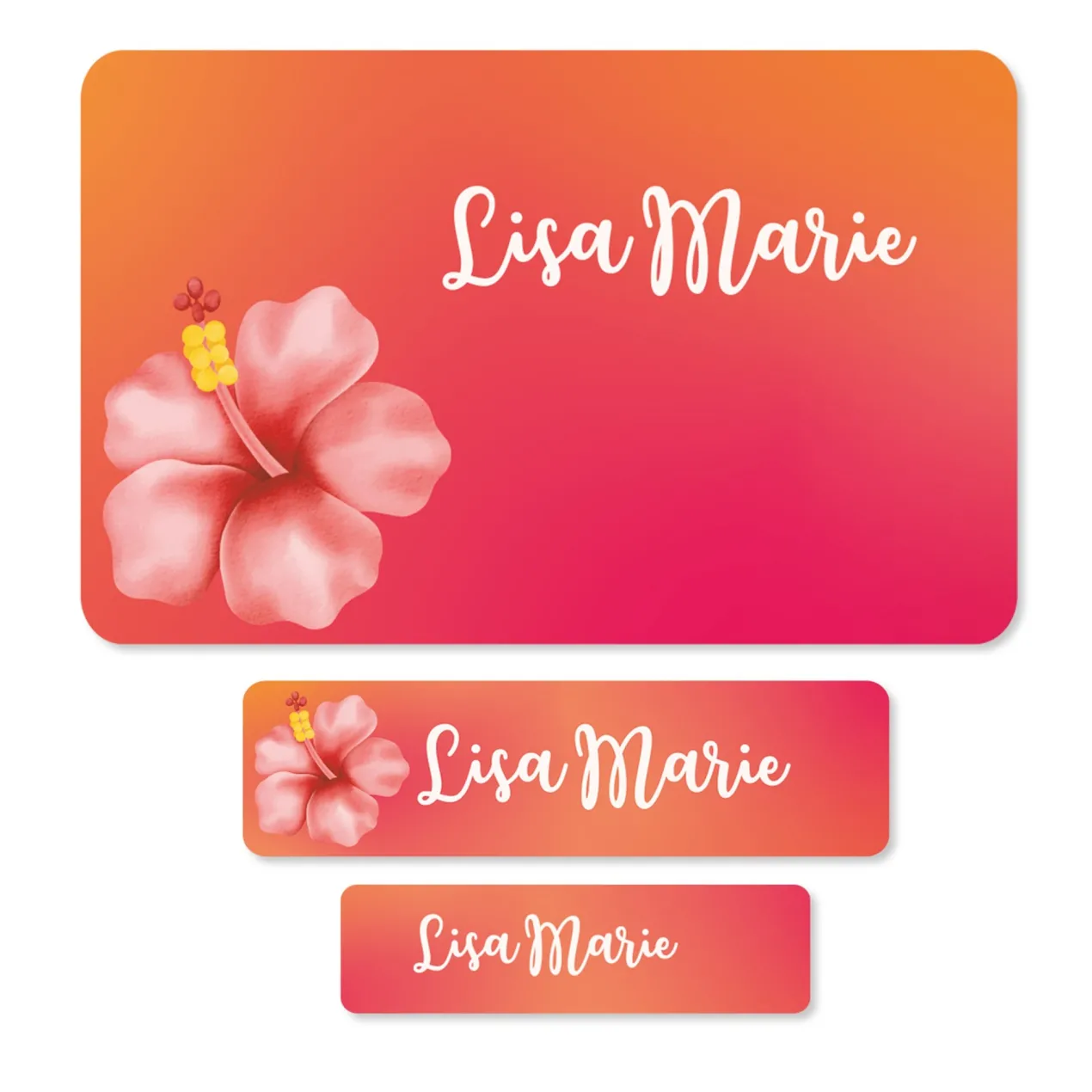 Namensaufkleber mit Hibiskus Blume und Name personalisiert | 100 Aufkleber für Mädchen & Schule