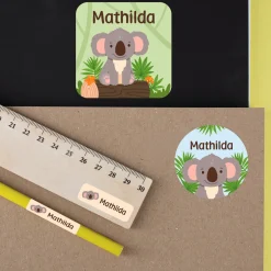 Namensaufkleber mit Koala Motiv und Name personalisiert | 84 Sticker für Kindergarten, Kita & Schule