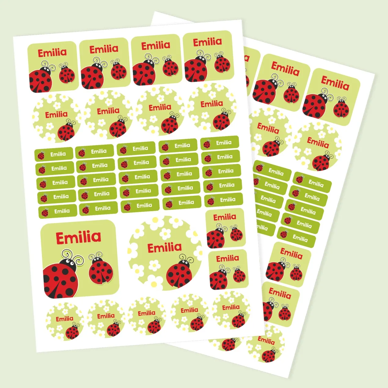 Namensaufkleber mit Marienkäfer Motiv und Name personalisiert | 84 Sticker für Kindergarten & Schule