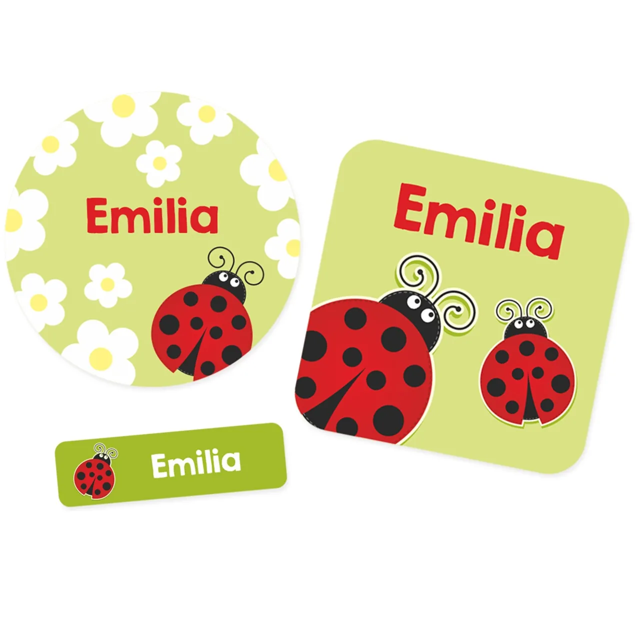 Namensaufkleber mit Marienkäfer Motiv und Name personalisiert | 84 Sticker für Kindergarten & Schule