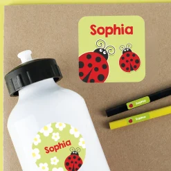 Namensaufkleber mit Marienkäfer Motiv und Name personalisiert | 84 Sticker für Kindergarten & Schule