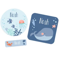 Namensaufkleber mit Meer Motiv und Name personalisiert | 84 Sticker für Kindergarten, Kita & Schule