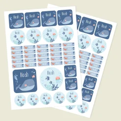 Namensaufkleber mit Meer Motiv und Name personalisiert | 84 Sticker für Kindergarten, Kita & Schule
