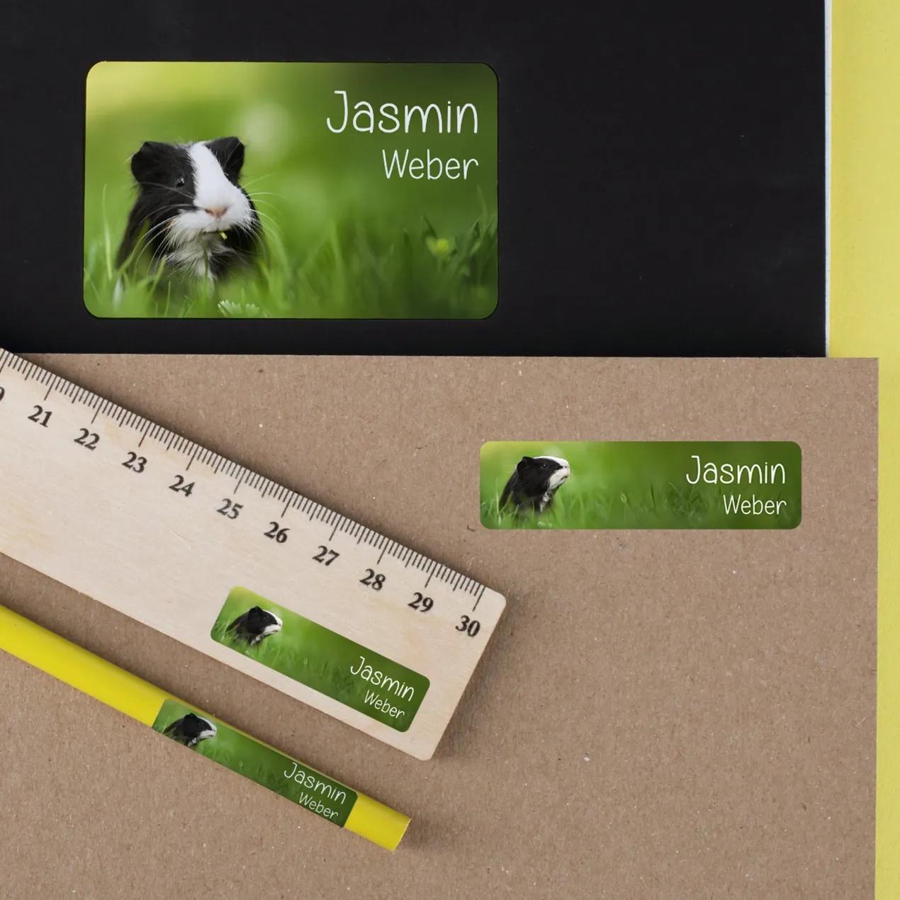 Namensaufkleber mit Meerschweinchen Motiv & Wunschtext personalisiert | Geschenk zur Einschulung
