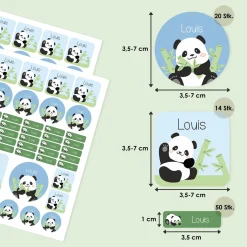 Namensaufkleber mit Panda Motiv und Name personalisiert | 84 Sticker für Kindergarten, Kita & Schule