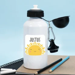 Namensaufkleber mit Sonne Motiv und Name personalisiert | 84 Sticker für Kindergarten, Kita & Schule