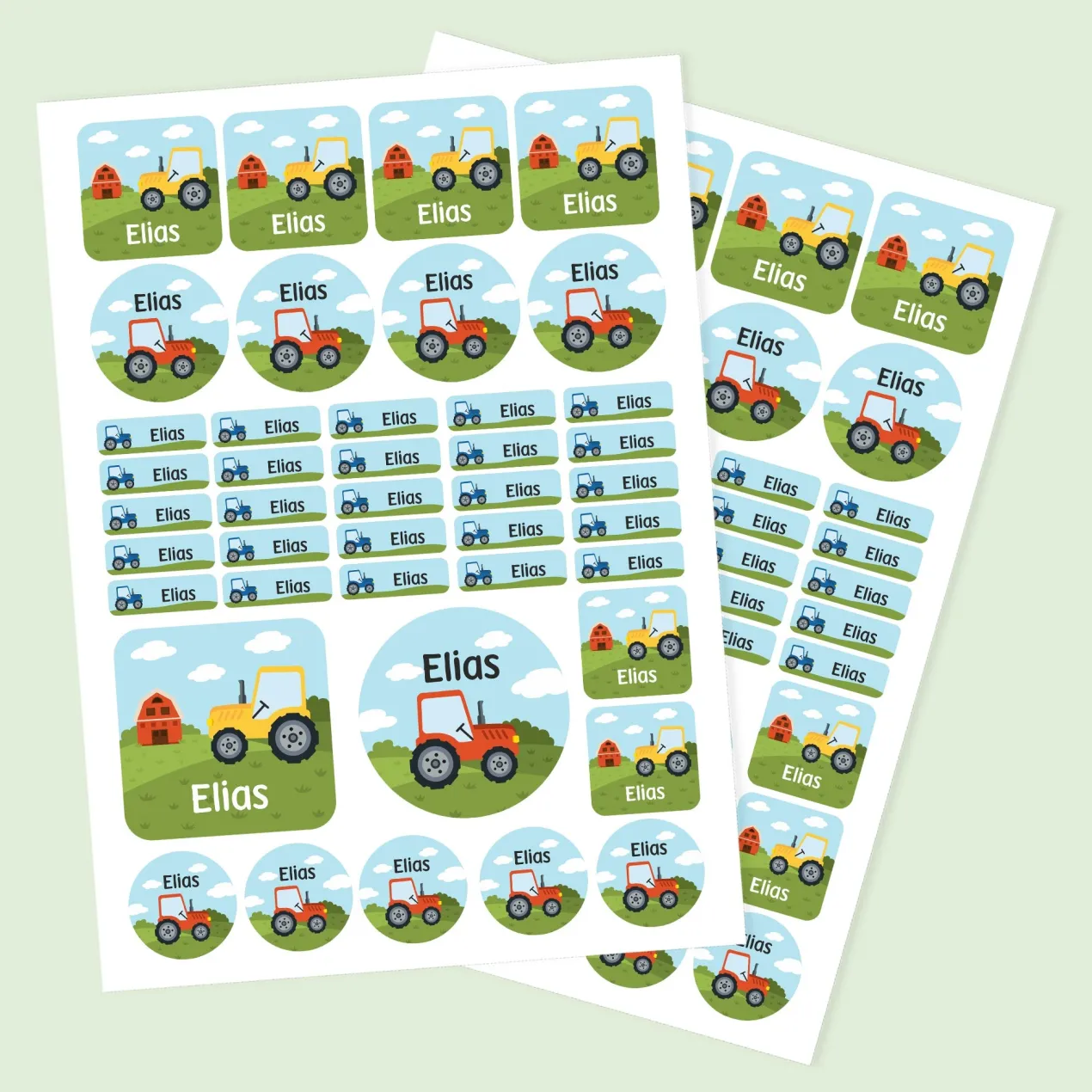 Namensaufkleber mit Traktor Motiv und Name personalisiert | 84 Sticker für Kindergarten, Kita & Schule