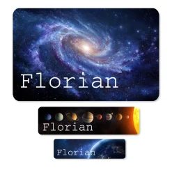 Namensaufkleber mit Weltraum & Planeten Motiv | Personalisiertes Geschenk für Einschulung und Schule