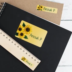Namensaufkleber 'Sonnenblumen' | 100 Stück Schulaufkleber Etiketten personalisiert mit Name