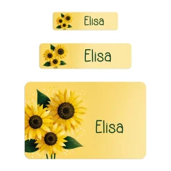 Namensaufkleber 'Sonnenblumen' | 100 Stück Schulaufkleber Etiketten personalisiert mit Name