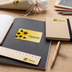 Namensaufkleber 'Sonnenblumen' | 100 Stück Schulaufkleber Etiketten personalisiert mit Name