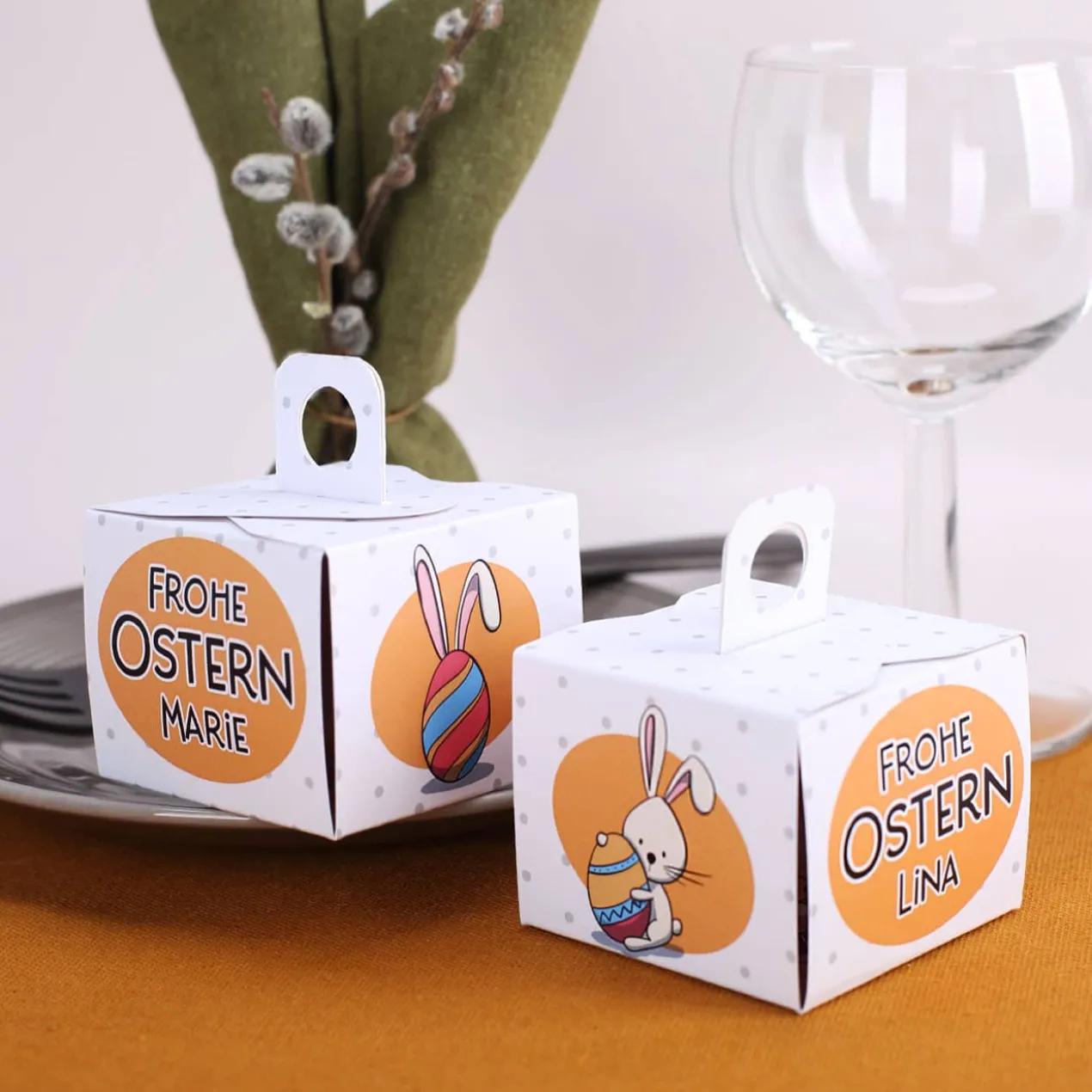 6 niedliche Osterfaltschachteln mit Ihren Wunschnamen