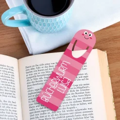 Niedliches Lesezeichen Bücherwurm mit Namensaufdruck