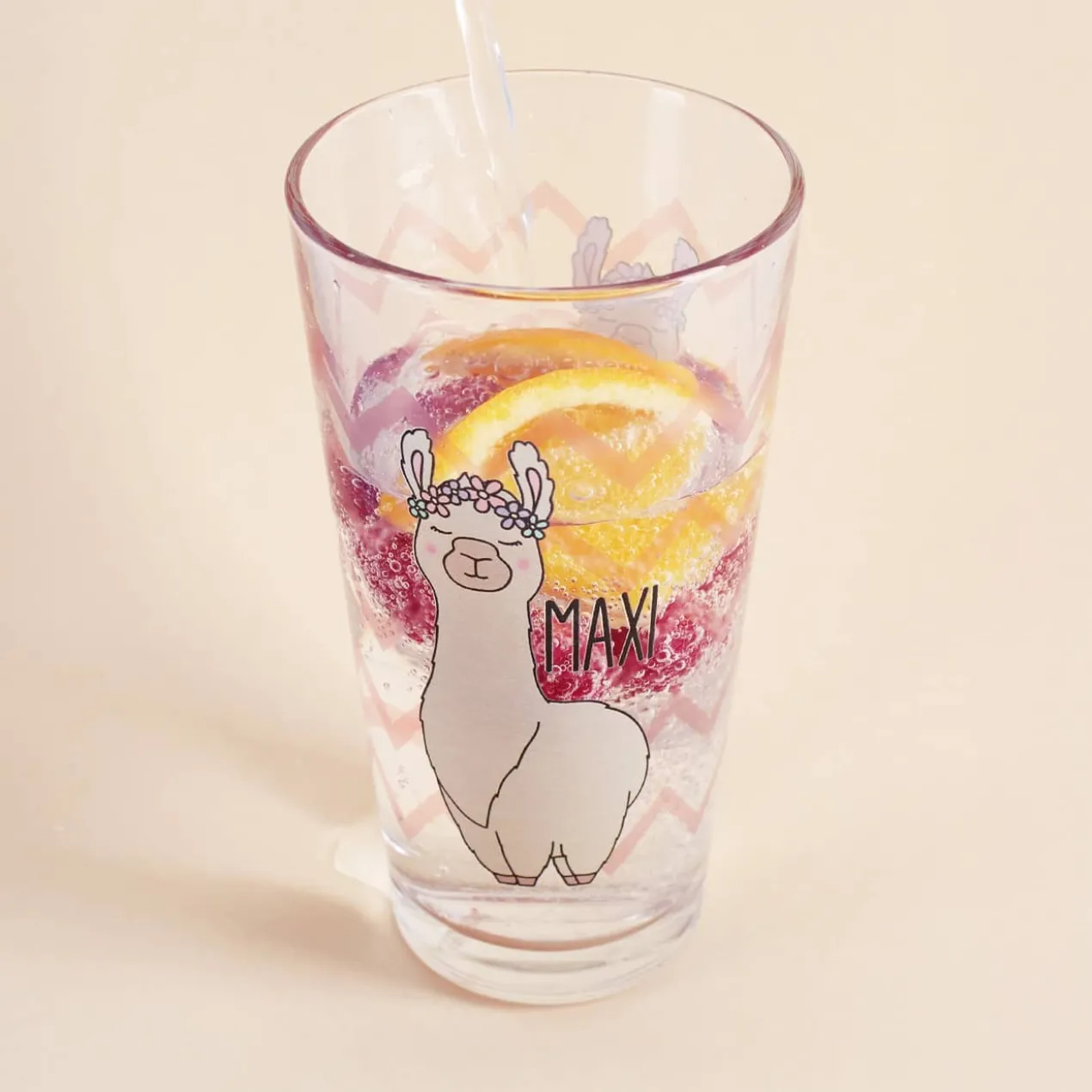 Niedliches Trinkglas mit Lama und Wunschname