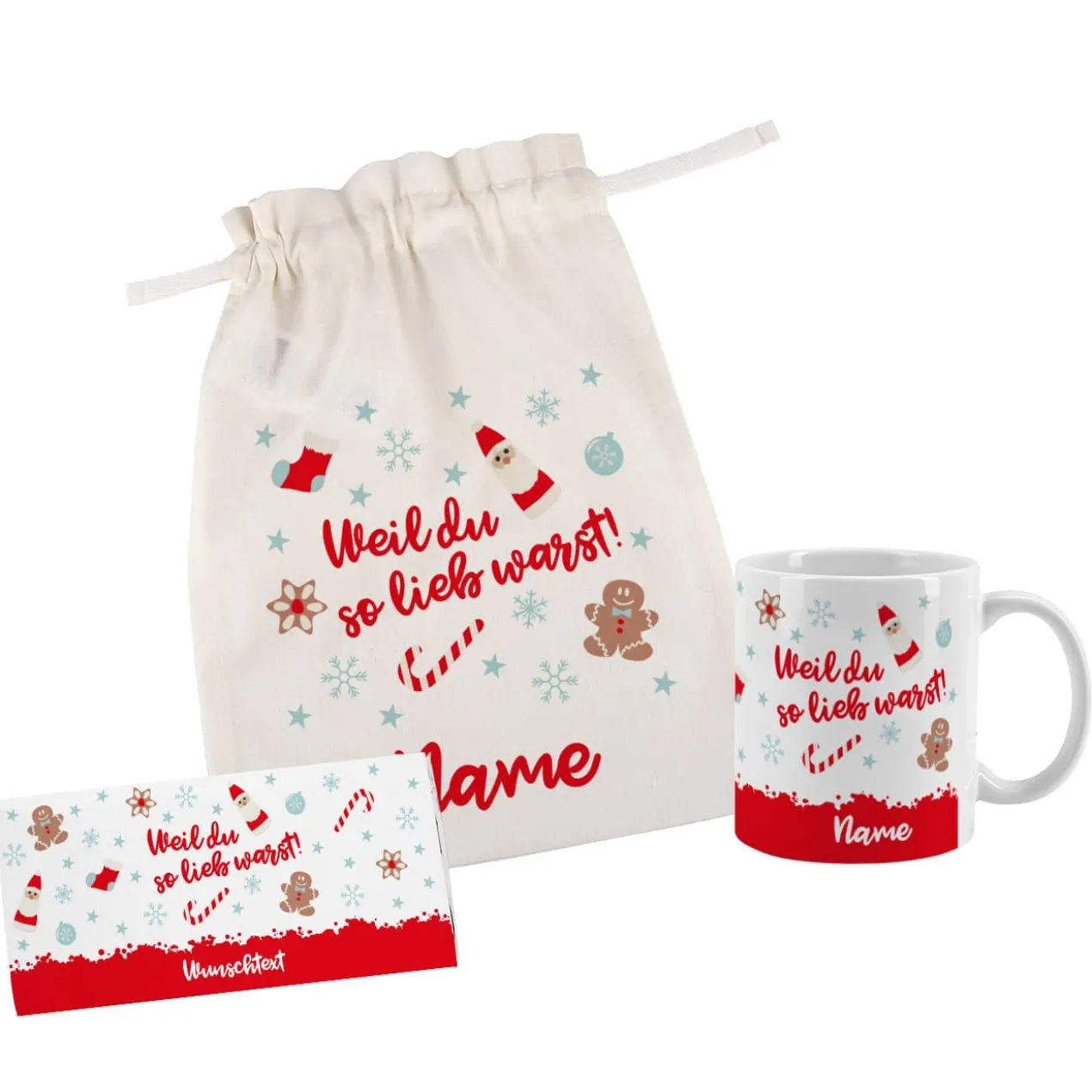 Nikolaus Geschenkset - Weil du so lieb warst - mit Tasse, Schokolade und Baumwollsack
