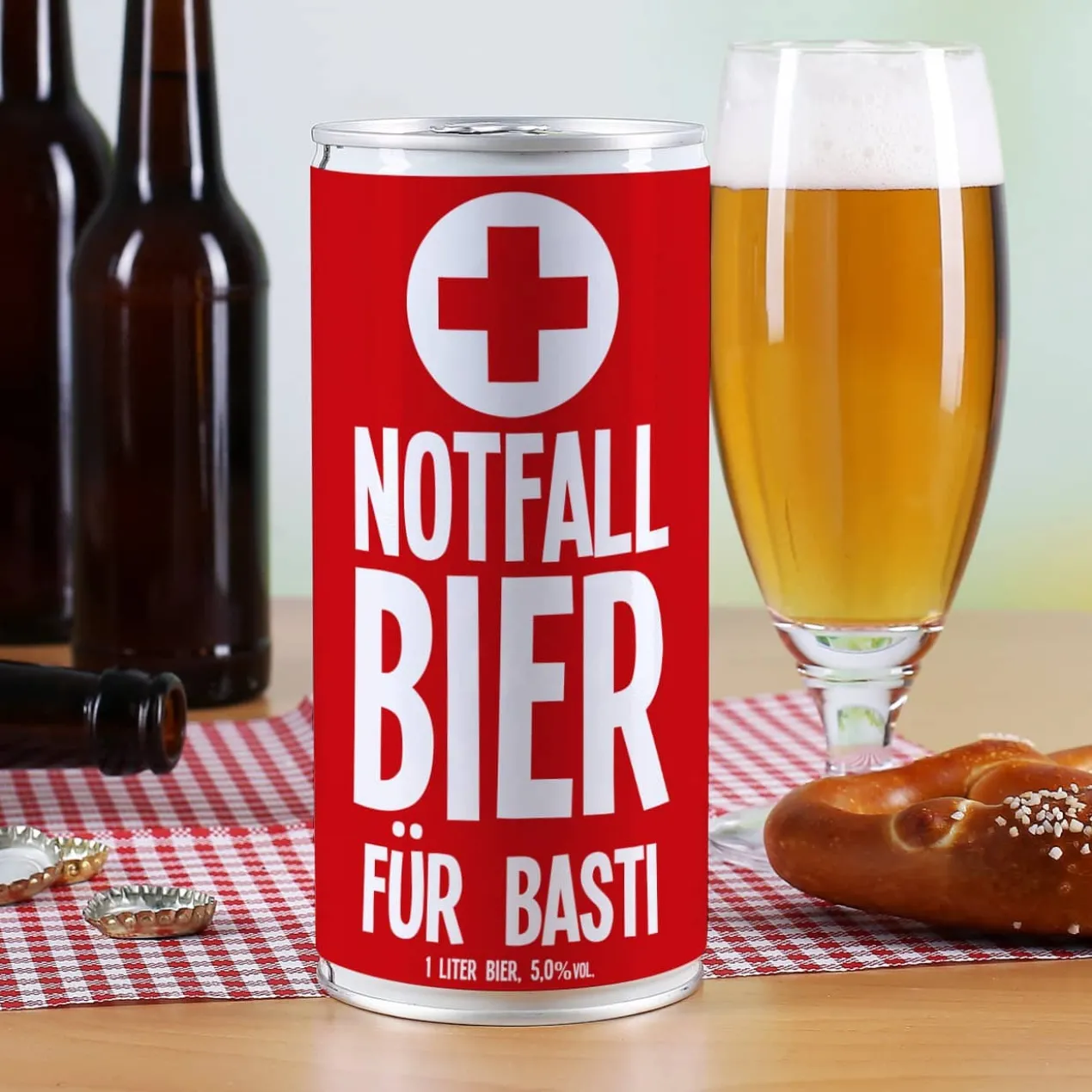 Notfall Bier in der 1 Liter Bierdose mit Namensaufdruck