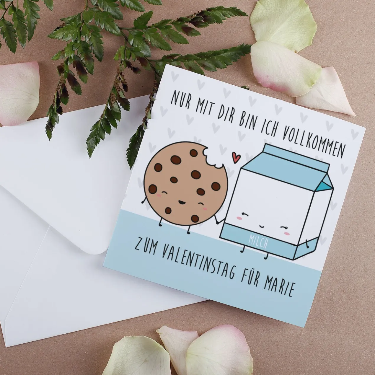 "Nur mit Dir bin ich vollkommen" - Klappkarte zum Valentinstag mit Wunschtext