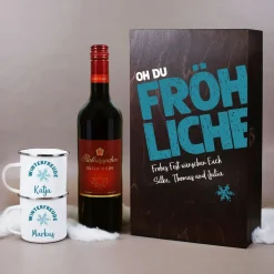 Oh du fröhliche... - Winterfreude Geschenkset mit Dornfelder Glühwein, Emailletassen und Geschenkbox