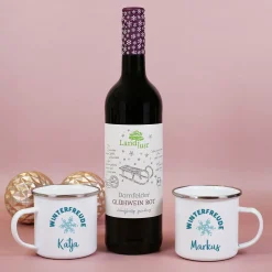Oh du fröhliche... - Winterfreude Geschenkset mit Dornfelder Glühwein, Emailletassen und Geschenkbox