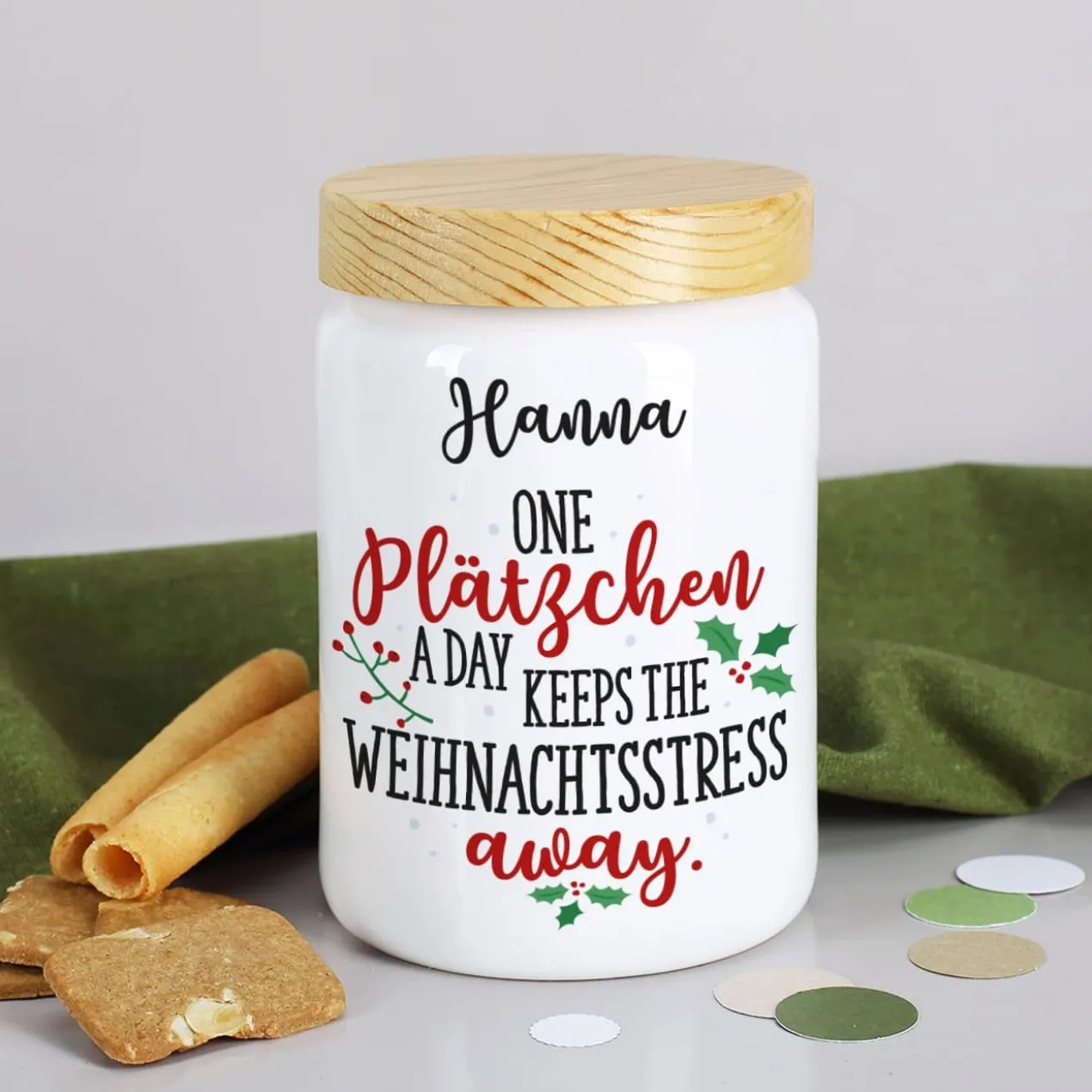 One Plätzchen a day ... Keksdose mit Ihrem Wunschnamen
