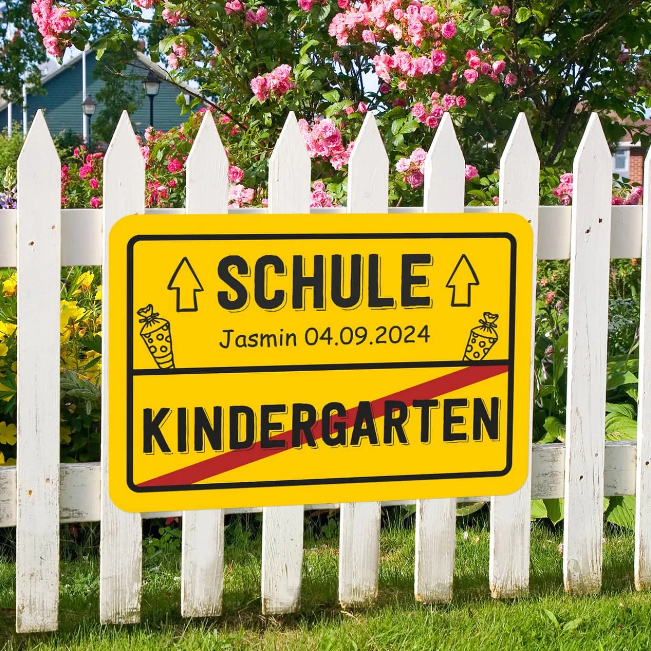 Ortsschild zur Einschulung mit Ihrem Wunschtext - 70 x 50 cm