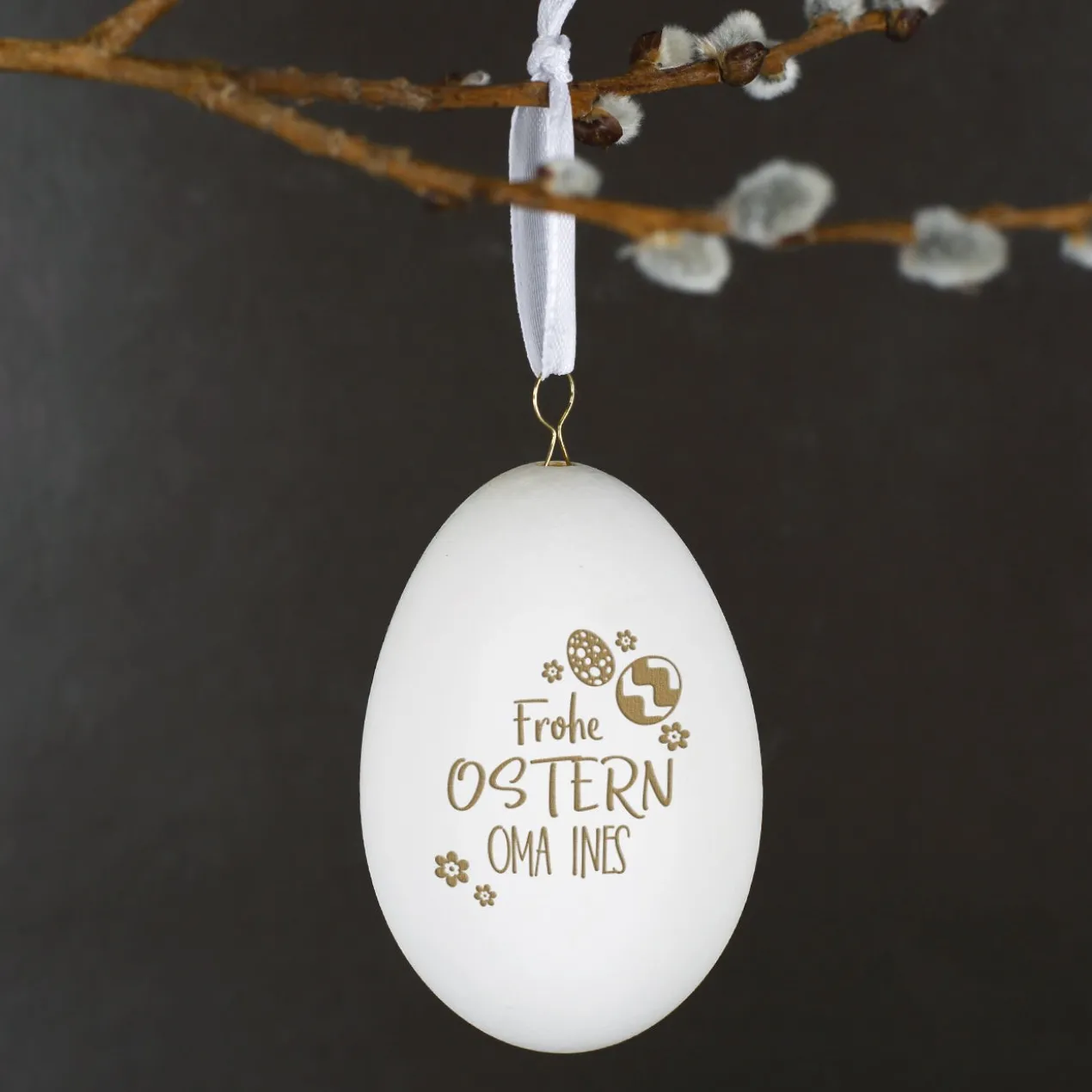 Osterei "Frohe Ostern" mit persönlicher Namensgravur