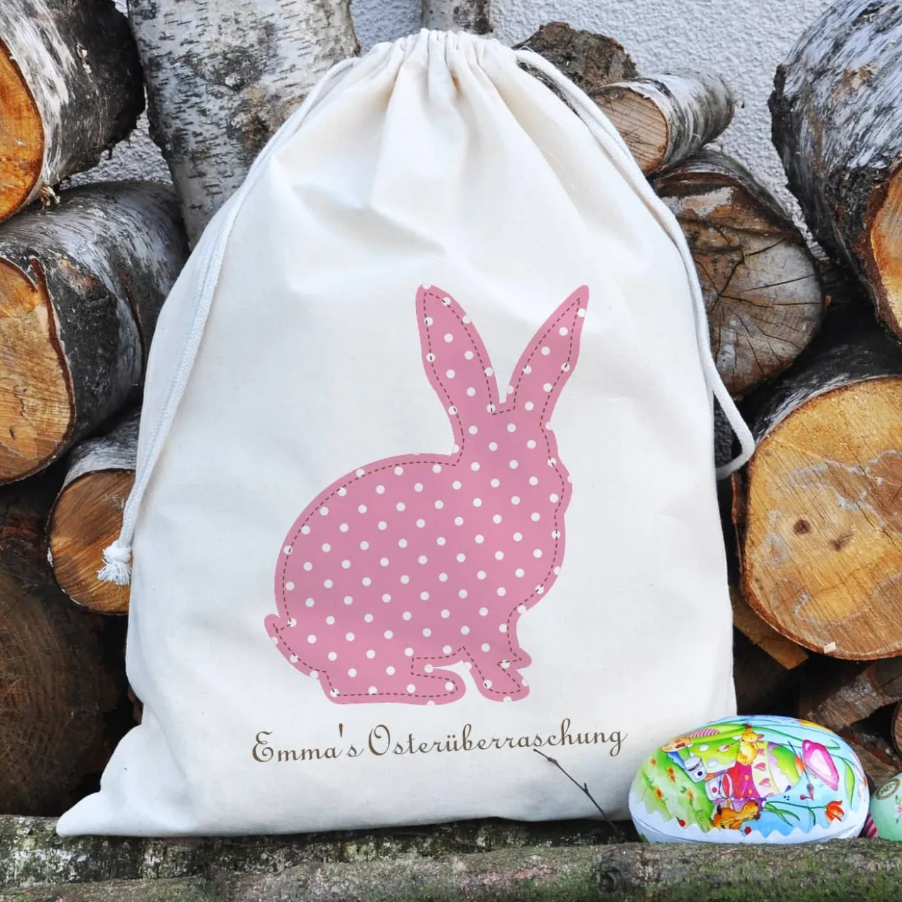 Oster-Geschenksack mit Hase und Wunschtext