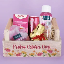 Ostergeschenkset für Frauen im Holzkörbchen