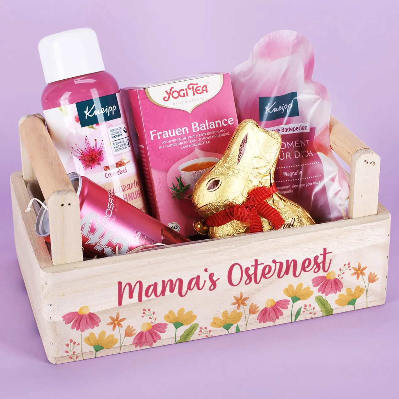 Ostergeschenkset für Frauen im Holzkörbchen