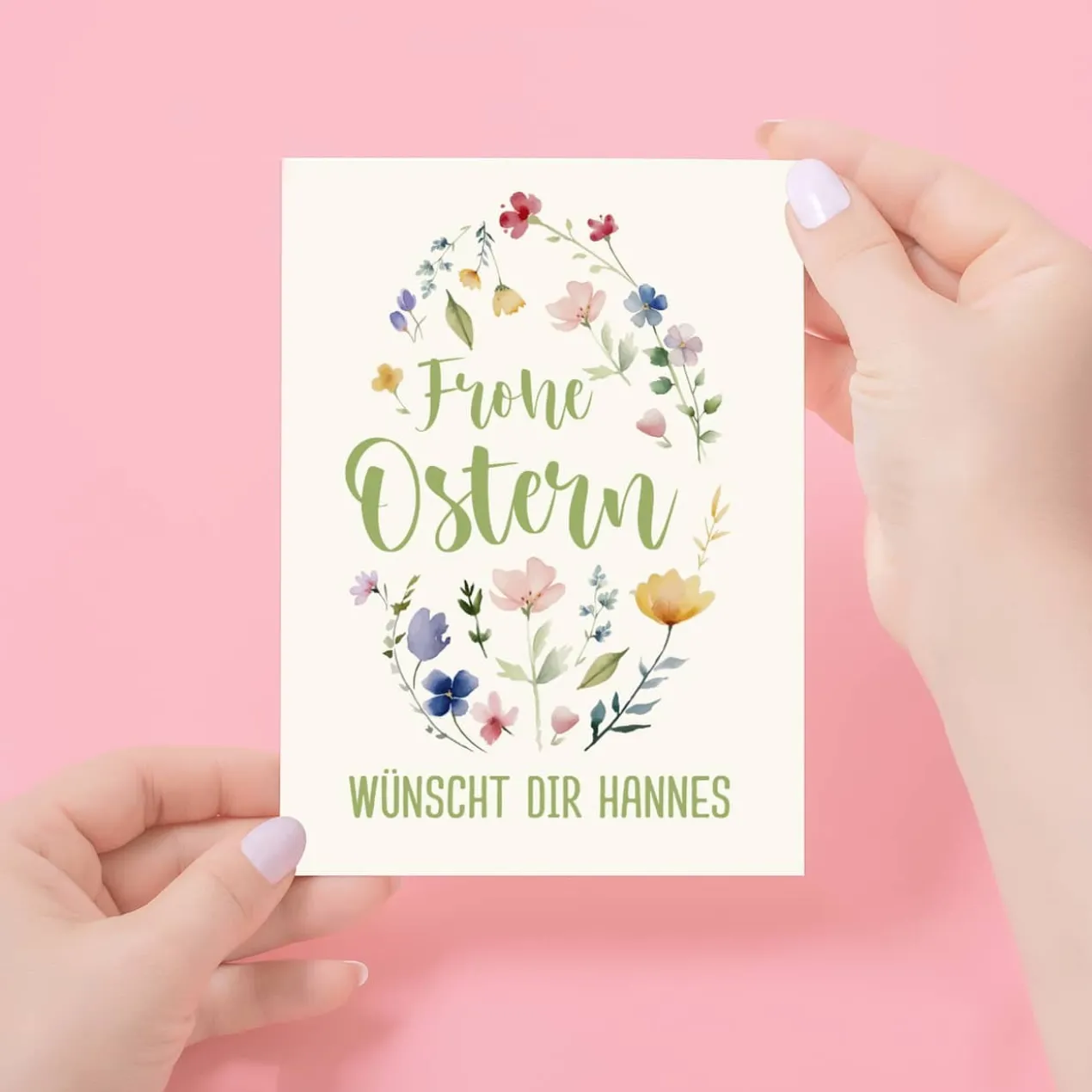 Osterkarte mit Blumen-Motiv und Wunschtext