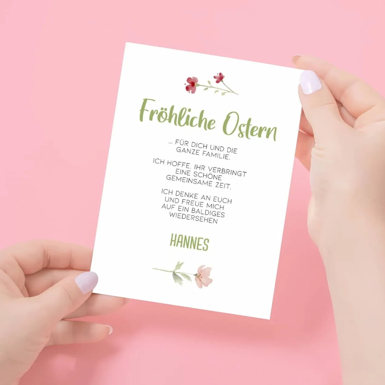 Osterkarte mit Blumen-Motiv und Wunschtext