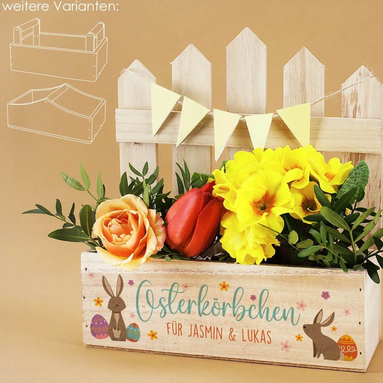 Osterkörbchen - Geschenkkorb aus Holz mit Ihrem Wunschtext in 3 Varianten