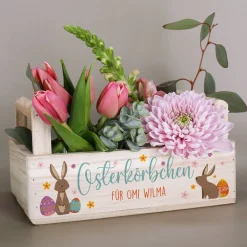 Osterkörbchen - Geschenkkorb aus Holz mit Ihrem Wunschtext in 3 Varianten