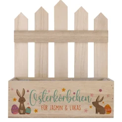 Osterkörbchen - Geschenkkorb aus Holz mit Ihrem Wunschtext in 3 Varianten