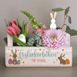 Osterkörbchen - Geschenkkorb aus Holz mit Ihrem Wunschtext in 3 Varianten