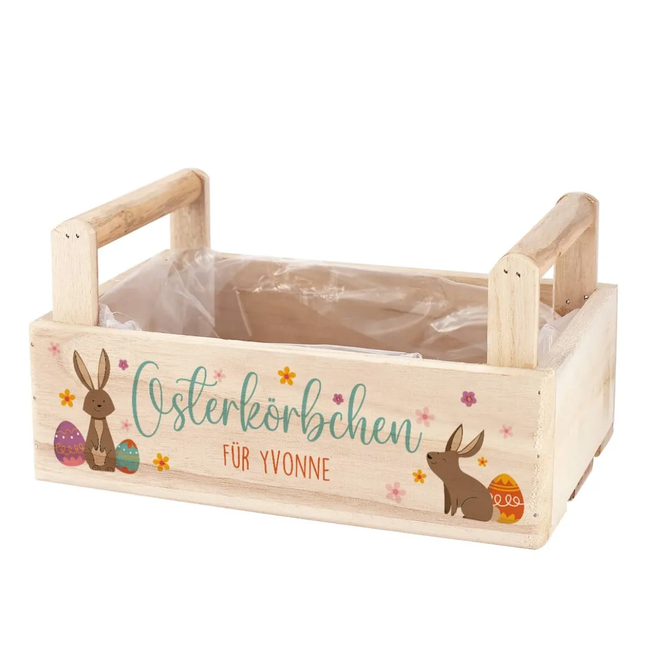Osterkörbchen - Geschenkkorb aus Holz mit Ihrem Wunschtext in 3 Varianten