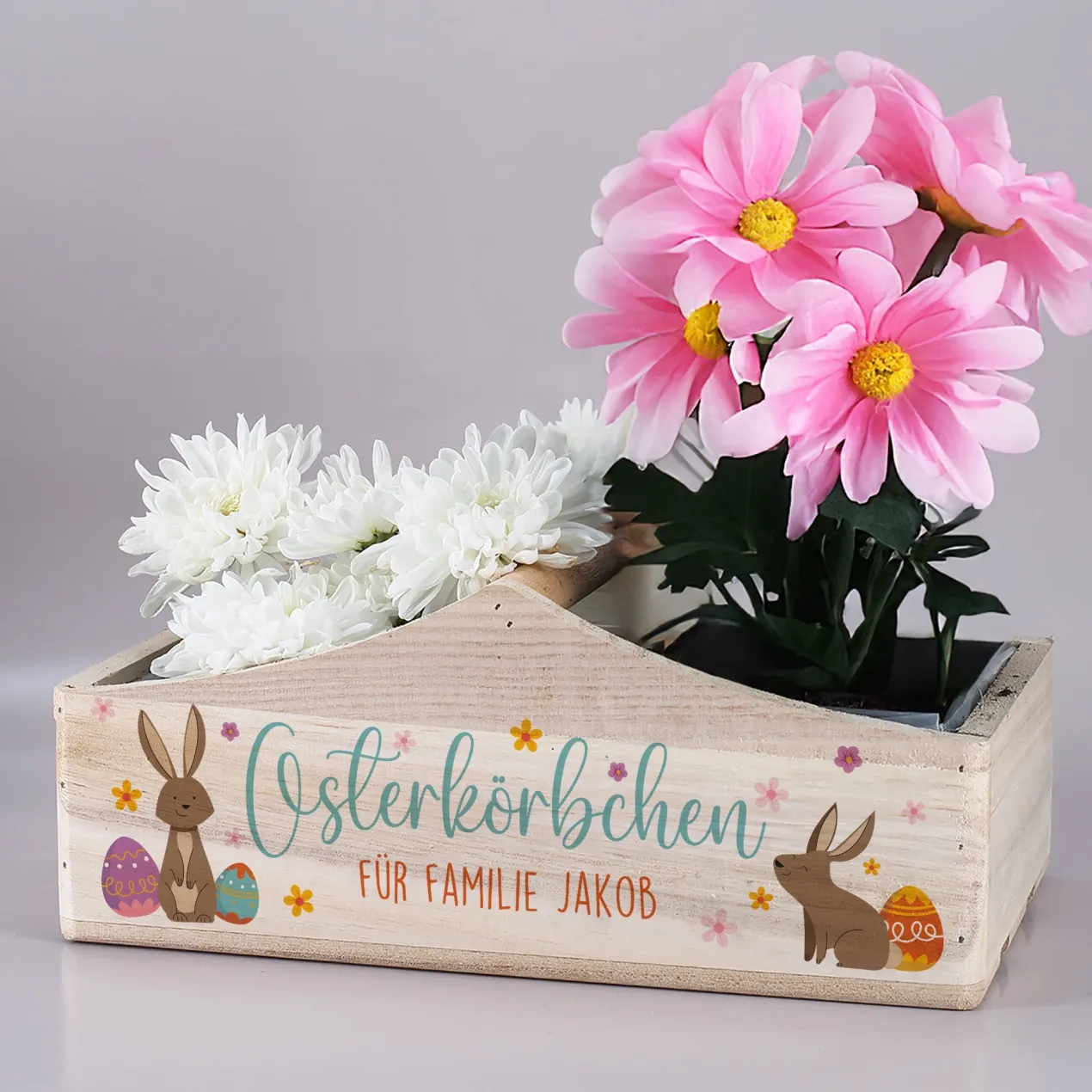 Osterkörbchen - Geschenkkorb aus Holz mit Ihrem Wunschtext in 3 Varianten
