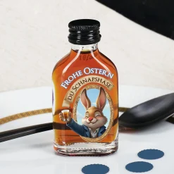Osterschnaps 'Du Schnapshase' | Mini Likörflasche mit Hasenmotiv | Fruchtlikör oder Kräuterlikör