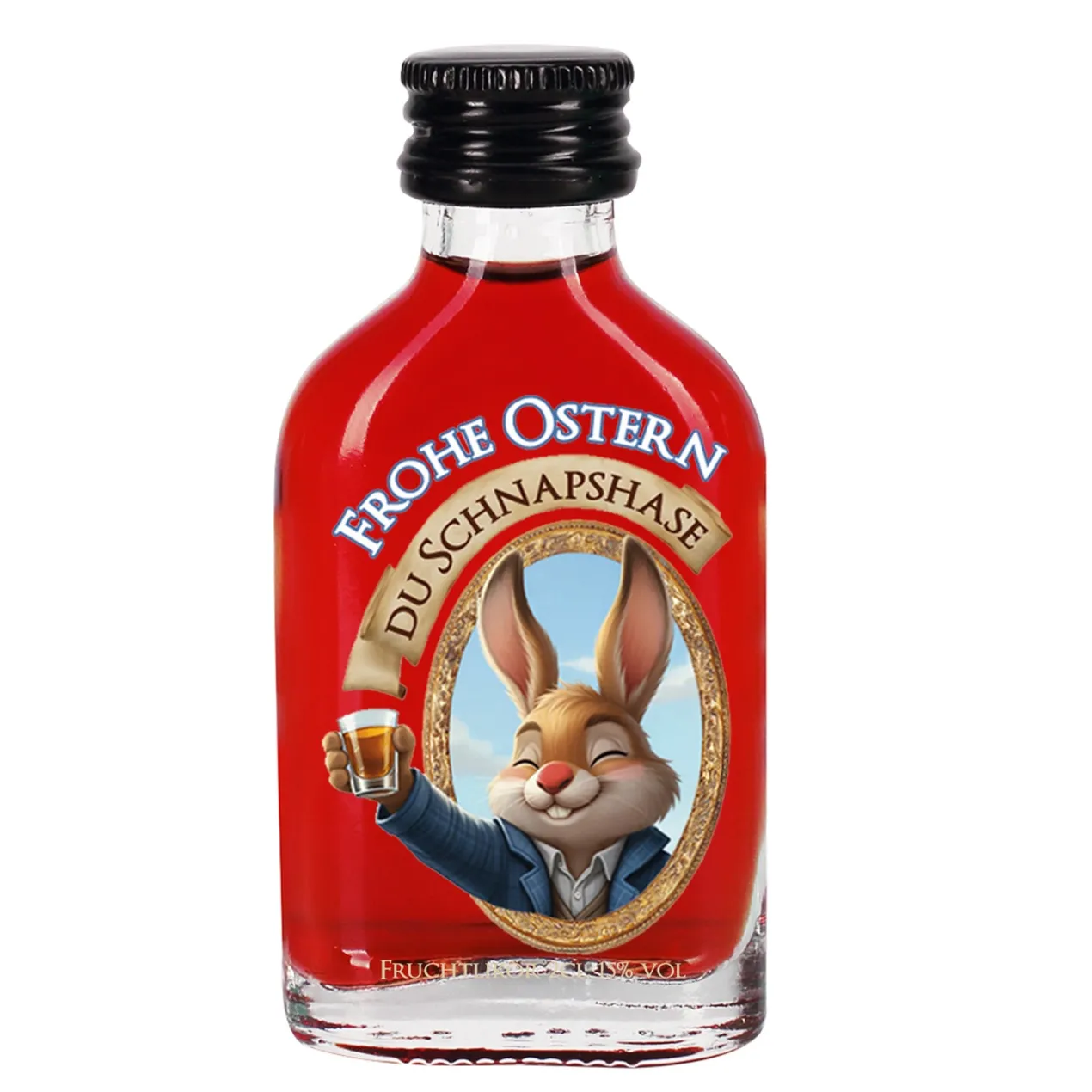 Osterschnaps 'Du Schnapshase' | Mini Likörflasche mit Hasenmotiv | Fruchtlikör oder Kräuterlikör