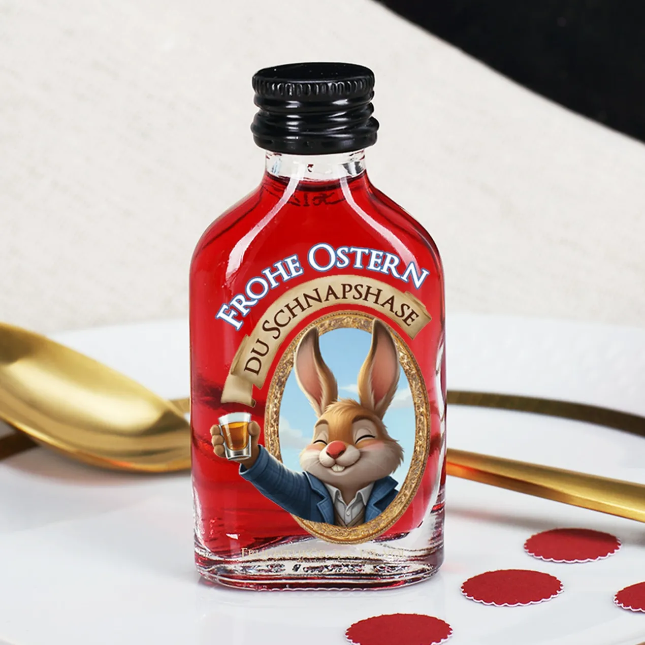 Osterschnaps 'Du Schnapshase' | Mini Likörflasche mit Hasenmotiv | Fruchtlikör oder Kräuterlikör