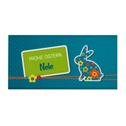 Osterschokolade mit buntem Hasen und Namensaufdruck